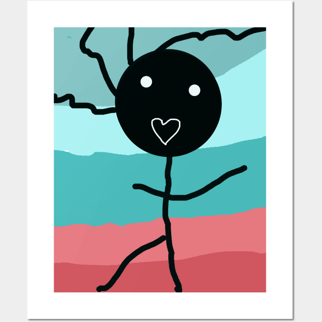 Dancing Kid with Heart Stick Figure Wall Art by Eigo Wild